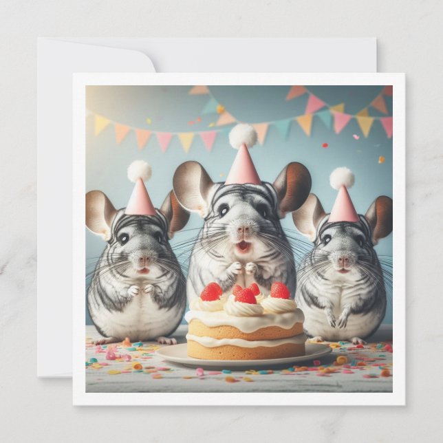 Chinchillas manger gâteau invitation anniversaire (Devant)