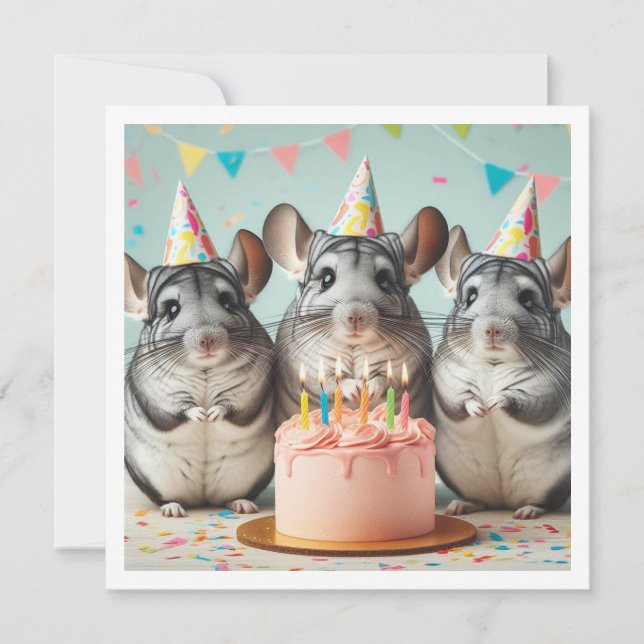 chinchillas manger gâteau invitation anniversaire (Devant)