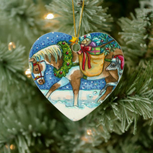 CHINCOTEAGUE CHRISTMAS PONIES, SCHLACHGELLEN & SPI KERAMIK ORNAMENT