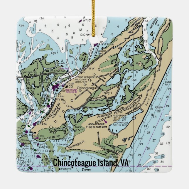 Chincoteague Island VA Chart Keramikornament (Rückseite)