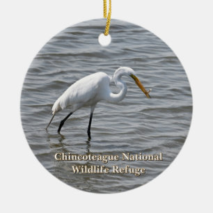 Chincoteague National Wildlife Great Heron Egret Keramik Ornament