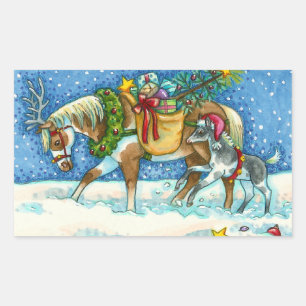 CHINCOTEAGUE PONIES & HOLIDAY WISHORSE RECHTECKIGER AUFKLEBER