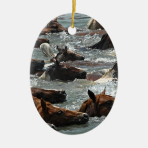 Chincoteague Pony-Schwimmen Keramikornament