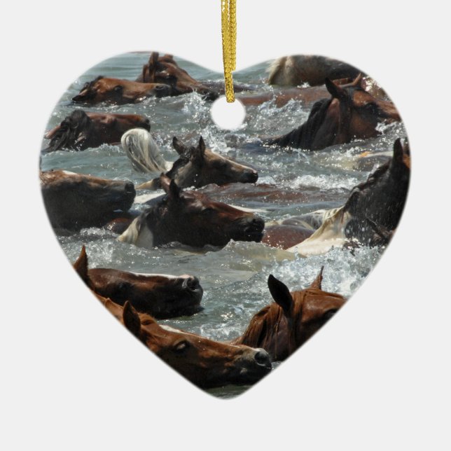 Chincoteague Pony-Schwimmen Keramikornament (Vorne)