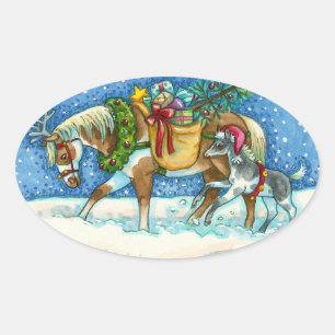 CHINCOTEAGUE-PONYS & WEIHNACHTSWÜNSCHE PFERD OVALER AUFKLEBER