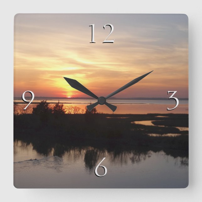 Chincoteague Sunset II Virginia Landschaft Quadratische Wanduhr (Vorderseite)