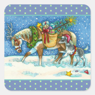 CHINCOTEAGUE WEIHNACHTSPONYS, SCHLITTENGLOCKEN & S QUADRATISCHER AUFKLEBER