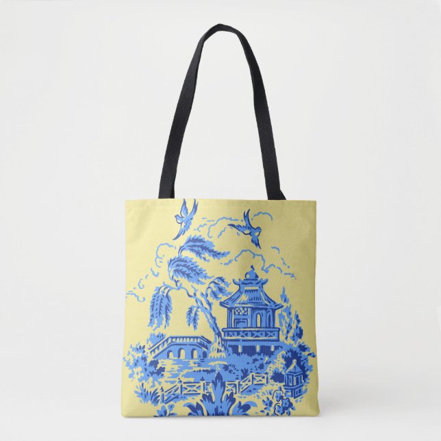 Chine saule bleu sur le Sac fourre-tout jaune beur (Devant)