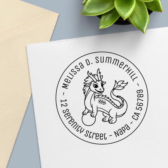 Chinese Dragon Round Address Permastempel (Von Creator hochgeladen)