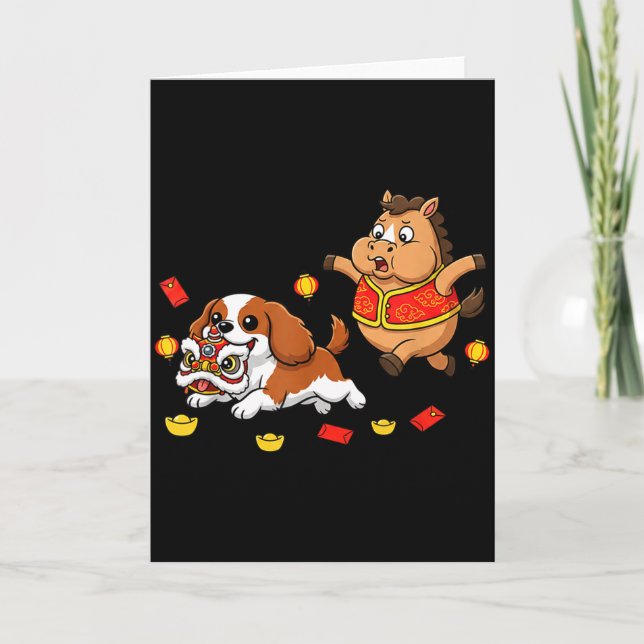 Chinese Horse Cavalier King Charles Spaniel Happy  Karte (Vorderseite)