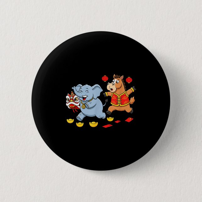 Chinese Horse Elephant Funny Kids Mens Womens Happ Button (Vorderseite)