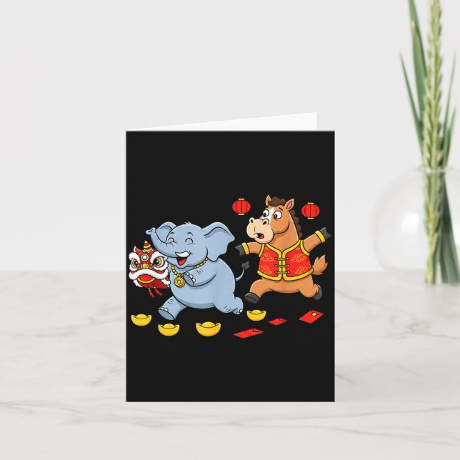 Chinese Horse Elephant Funny Kids Mens Womens Happ Karte (Vorderseite)