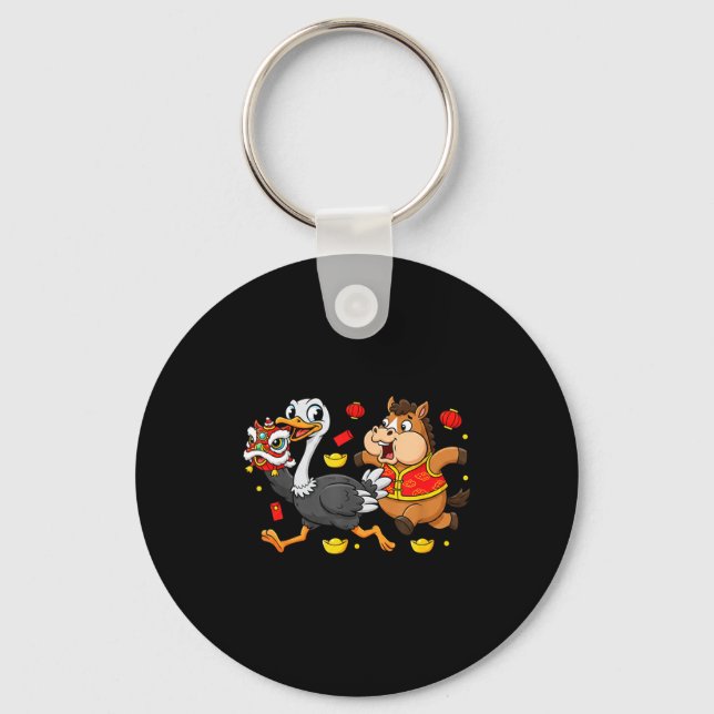 Chinese Horse Ostrich Funny Kids Mens Womens Happy Schlüsselanhänger (Vorderseite)