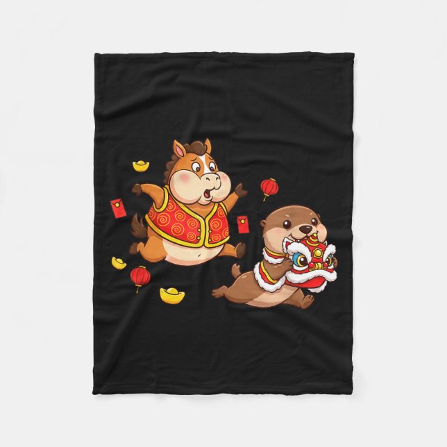 Chinese Horse Otter Funny Kids Mens Womens Happy N Fleecedecke (Vorderseite)