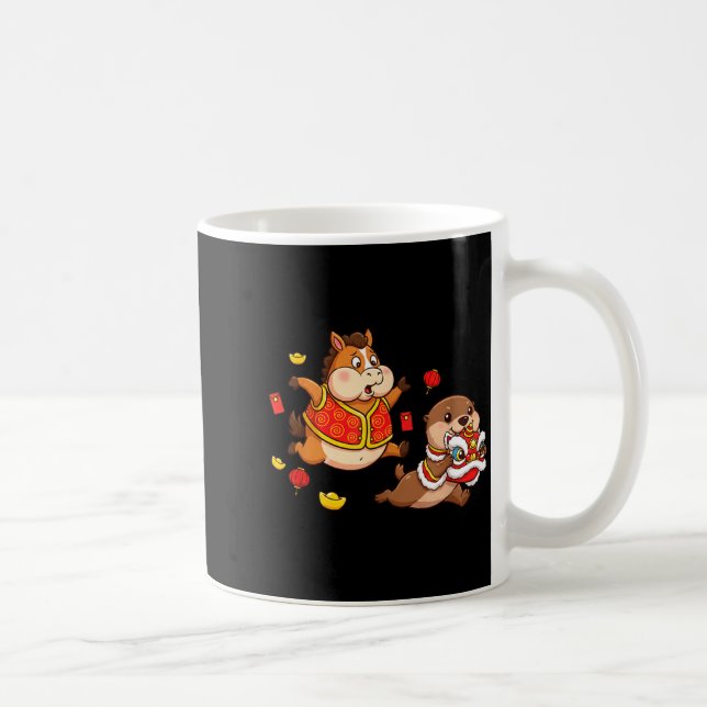 Chinese Horse Otter Funny Kids Mens Womens Happy N Kaffeetasse (Rechts)