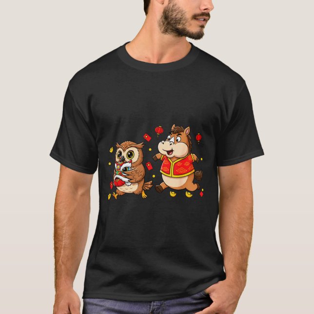 Chinese Horse Owl Funny Kids Mens Womens Happy New T-Shirt (Vorderseite)