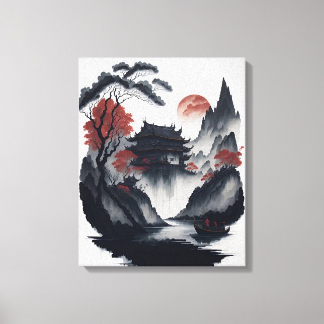 Chinese ink painting on scroll leinwanddruck (Vorderseite)