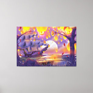 Chinese Lanterns by a moonlit river Leinwanddruck