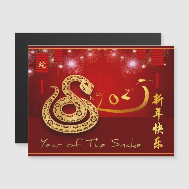 Chinese Lanterns Fireworks Snake Jahr 2025 MC Magnetkarte (Vorne/Hinten)
