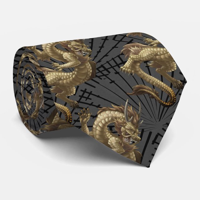 Chinese Lucky Gold Dragon Necktie Krawatte (Gerollt)
