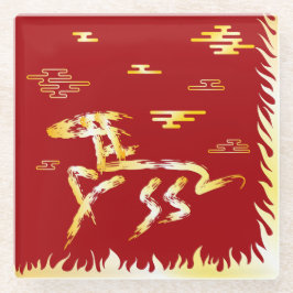 Chinese Lunar New Year of the Horse 2026 4724 Fire Glasuntersetzer