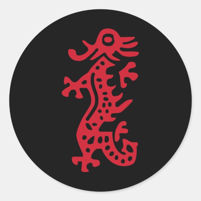 Chinese Mah Jong Red Dragon Tile Mahjong Costume Runder Aufkleber (Vorderseite)
