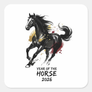 Chinese New Year 2026 Horse Art Quadratischer Aufkleber
