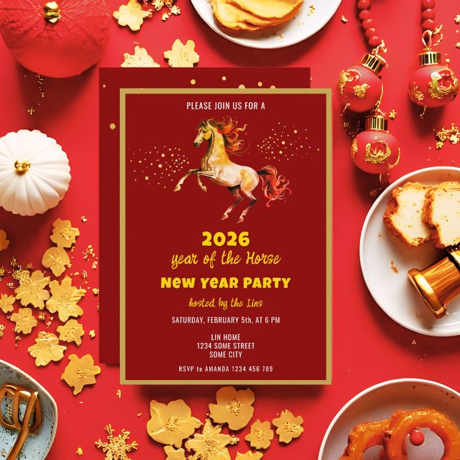 Chinese New Year 2026 Horse Ink New Year Party Einladung (Von Creator hochgeladen)