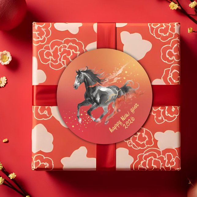 Chinese New Year 2026 Horse Ink New Year Party Runder Aufkleber (Von Creator hochgeladen)