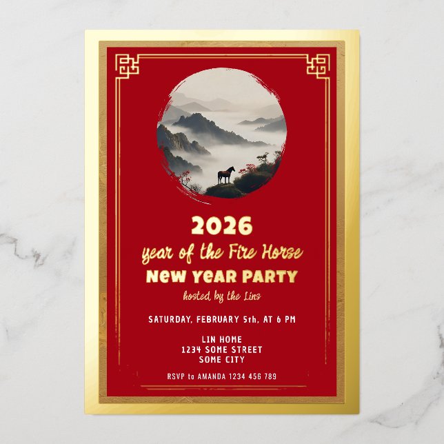 Chinese New Year 2026 Horse New Year Party Folieneinladung (Vorderseite)
