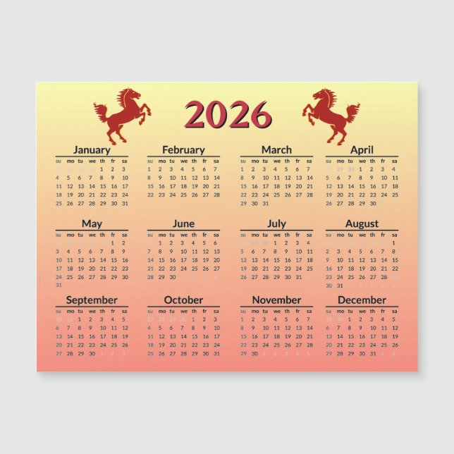 Chinese New Year of Horse 2026 Calendar  Magnetkarte (Vorderseite)