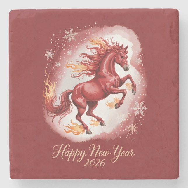 Chinese New year of the Horse 2026 Steinuntersetzer (Vorderseite)