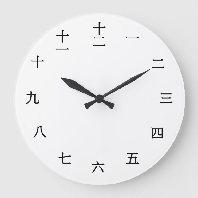 Chinese Numeral Character (Black font) Große Wanduhr (Vorderseite)