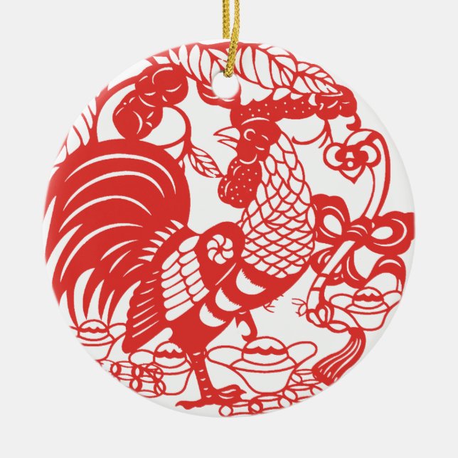 Chinese Papercut Hahn-Jahr 2017 Keramik Ornament (Vorne)