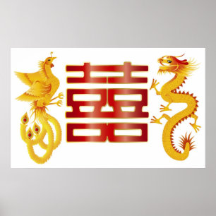 Chinese-Phoenix-Drache-Doppelt-Glück-Plakat Poster