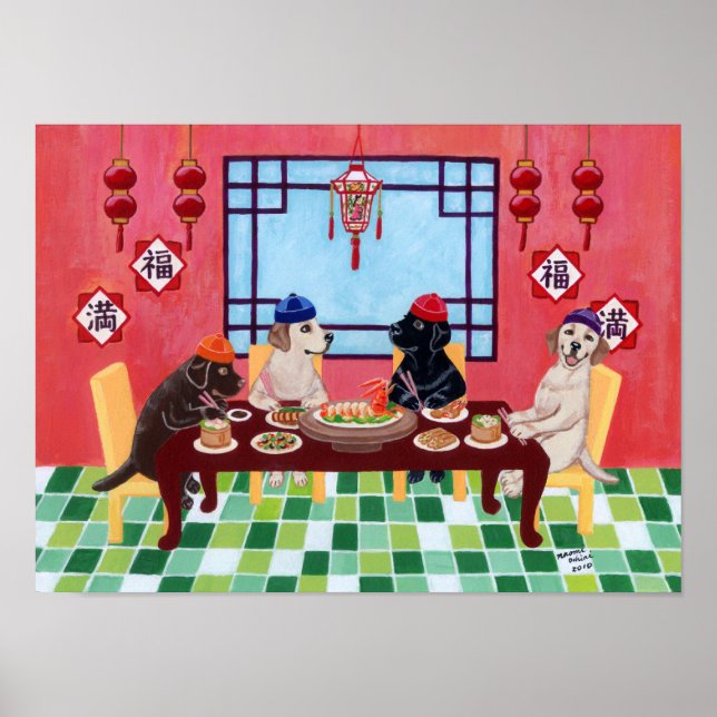 Chinese Restaurant Labradors Artwork Poster (Vorne)