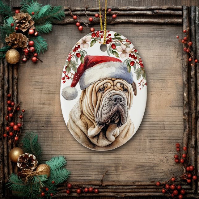 Chinese Shar-Pei Dog Holly Berry Christmas Keramik Ornament (Von Creator hochgeladen)