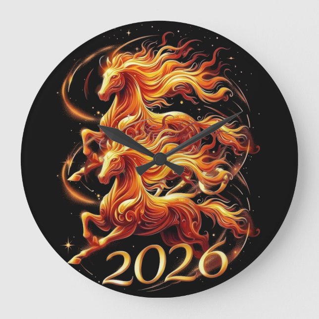 Chinese Year of Horse 2026 Celebrations Große Wanduhr (Vorderseite)