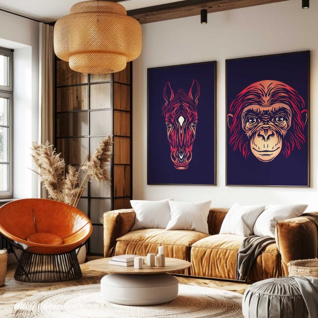 Chinese Zodiac Monkey Wall Art Print Japandi Decor Leinwanddruck (Chinese Zodiac Monkey Wall Art Print Japandi Decor by TinkPrints
)