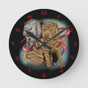 Chinese Zodiac Year of the Dog Sher Pei Runde Wanduhr