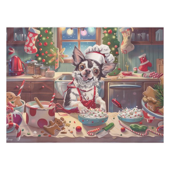 Chinesisch Crested Holiday Baking: Festliche Weihn Tischdecke (Vorderseite (Horizontal))
