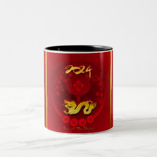 Chinesisch FU Luck Laterne Dragon Jahr Gruß 2TM2 Zweifarbige Tasse