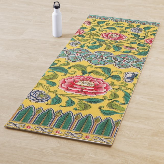 Chinesisch-gelbes Zitronendekor mit rosa Lotus Yogamatte (Beispiel)