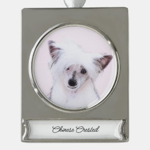 Chinesisch gezapfte Powderpuff-Malerei - Hundekuns Banner-Ornament Silber
