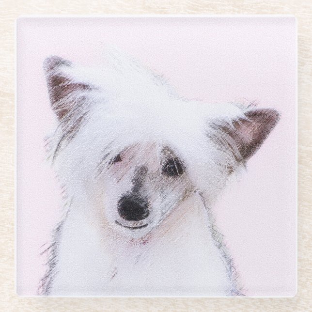 Chinesisch gezapfte Powderpuff-Malerei - Hundekuns Glasuntersetzer (Vorderseite)