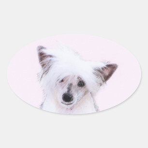 Chinesisch gezapfte Powderpuff-Malerei - Hundekuns Ovaler Aufkleber