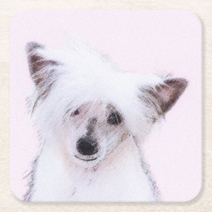 Chinesisch gezapfte Powderpuff-Malerei - Hundekuns Rechteckiger Pappuntersetzer