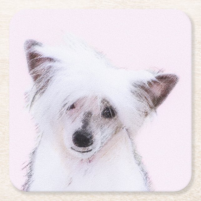 Chinesisch gezapfte Powderpuff-Malerei - Hundekuns Rechteckiger Pappuntersetzer (Vorderseite)