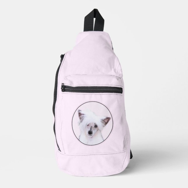 Chinesisch gezapftes Powderpuff Weiße Malerei Crossbody Bag (Vorderseite)