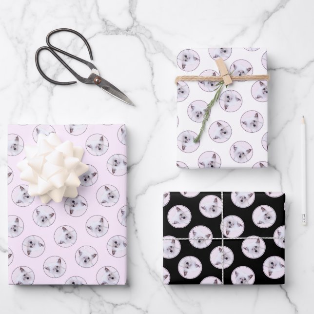 Chinesisch gezapftes Powderpuff Weiße Malerei Geschenkpapier Set (Vorderseite)